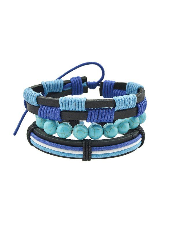 

3Pcs Bohemian Beaded Rope Bracelet Set, Deep sky blue
