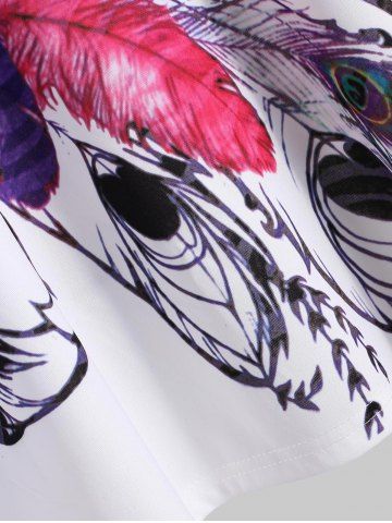 

Plus Size Sleeveless Feather Print Top, White