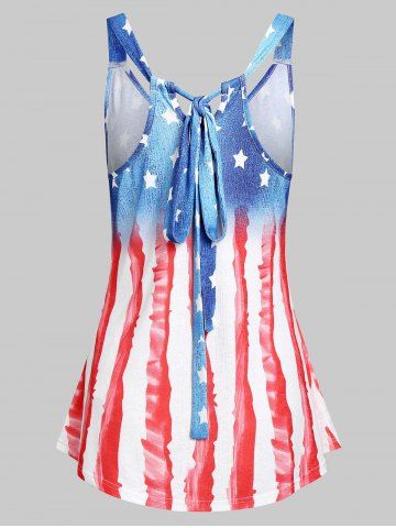 

V Neck American Flag Casual Tank Top, Red