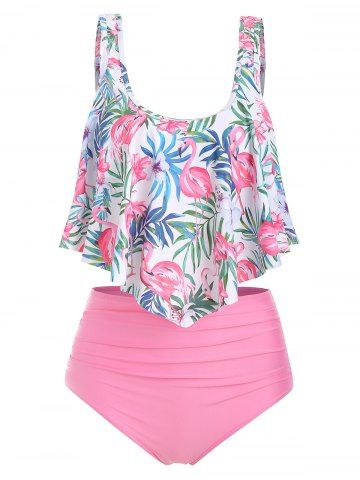 Flamingo Print High Waist Tankini Set