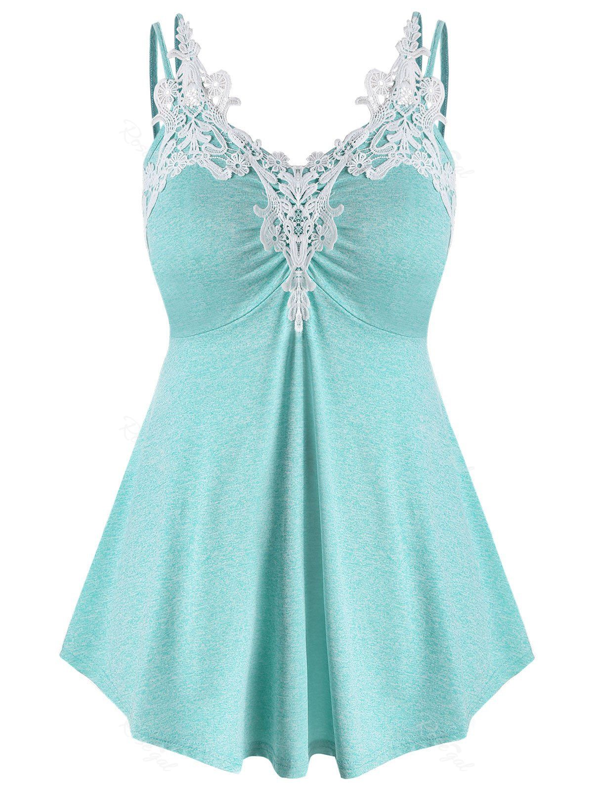 

Plus Size Marled Contrast Lace Tank Top, Medium turquoise