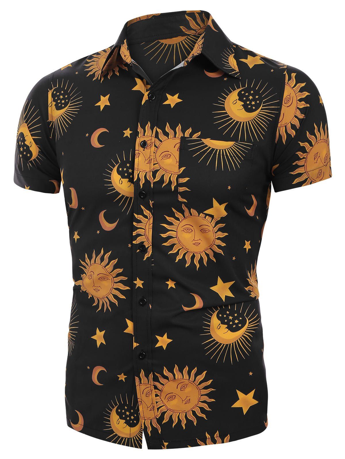 

Moon and Star Print Button Up Shirt, Black