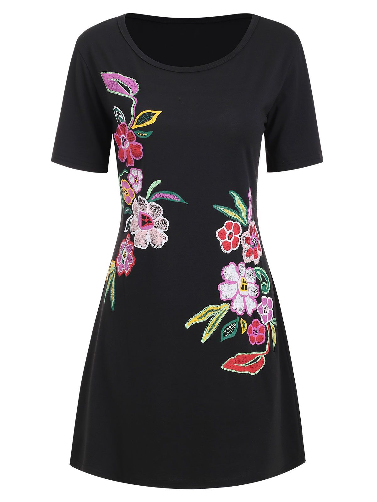 

Flower Graphic Casual Tee Dress, Black