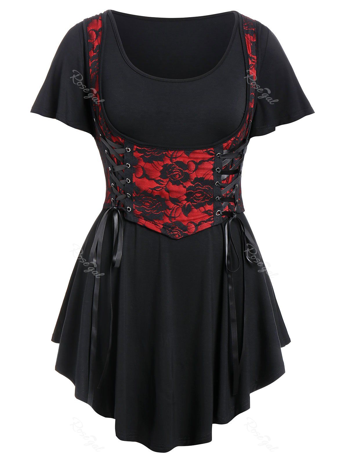 

Plus Size Tunic T Shirt with Lace Up Waistcoat, Multi