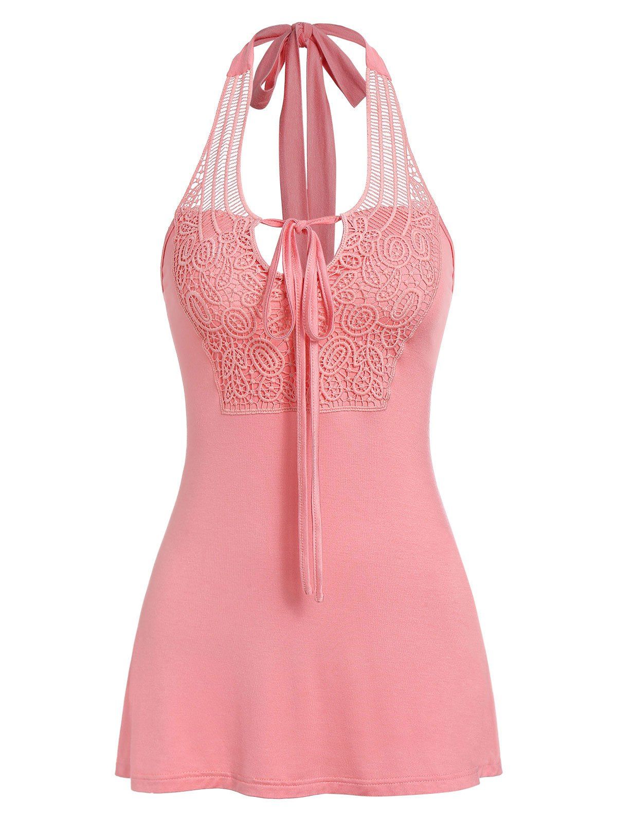 

Lace Panel Open Back Tank Top, Light coral