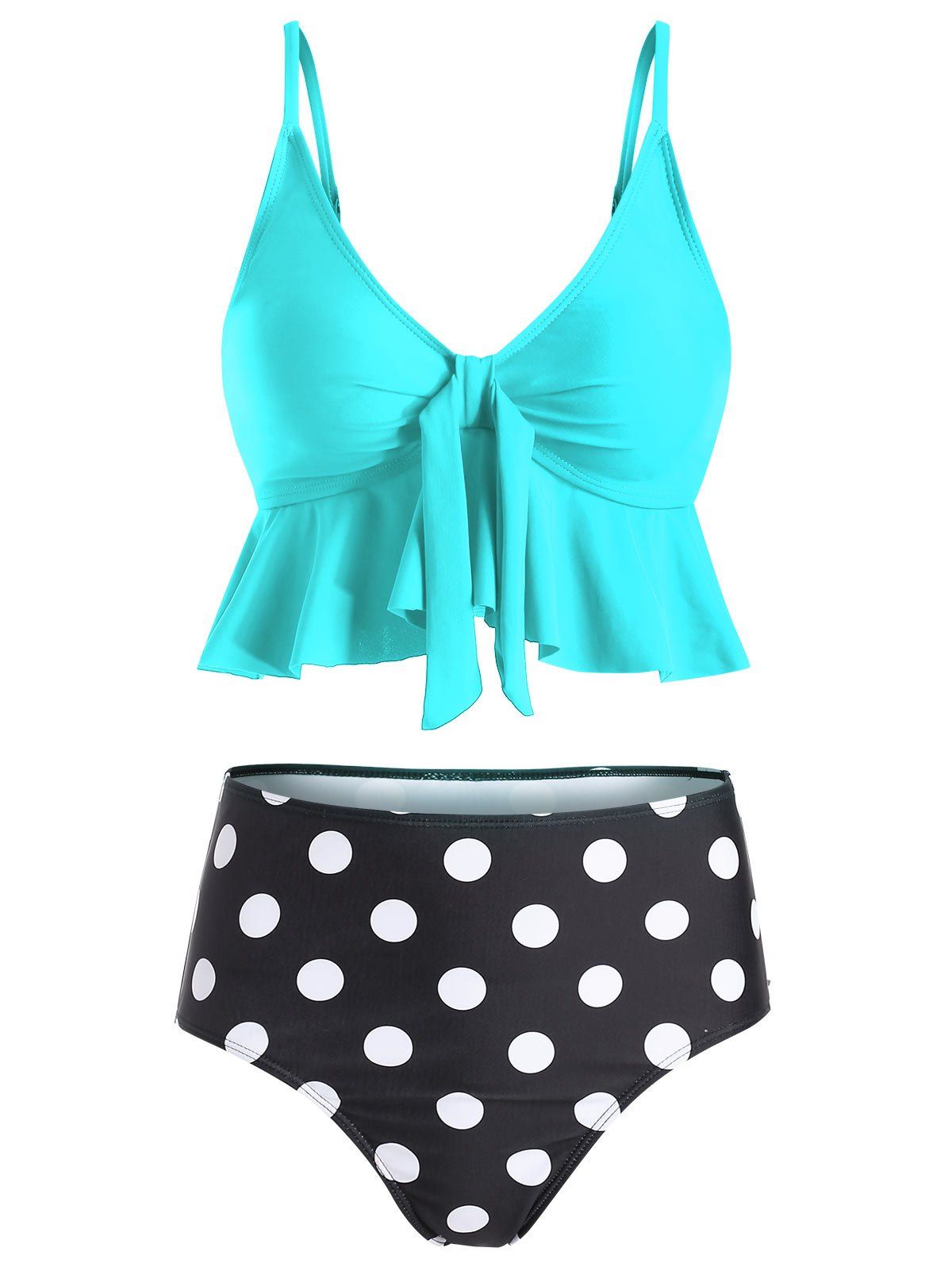 

Knot Ruffle Polka Dot Tankini Set, Celeste
