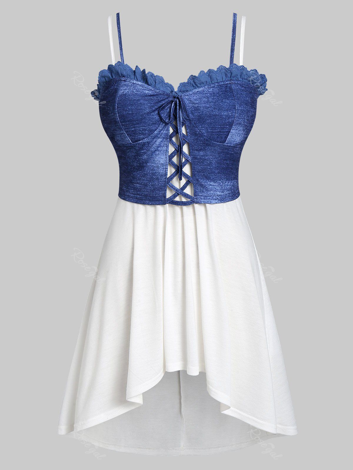 

Plus Size High Low Tank Top with Lace Up Waistcoat, White