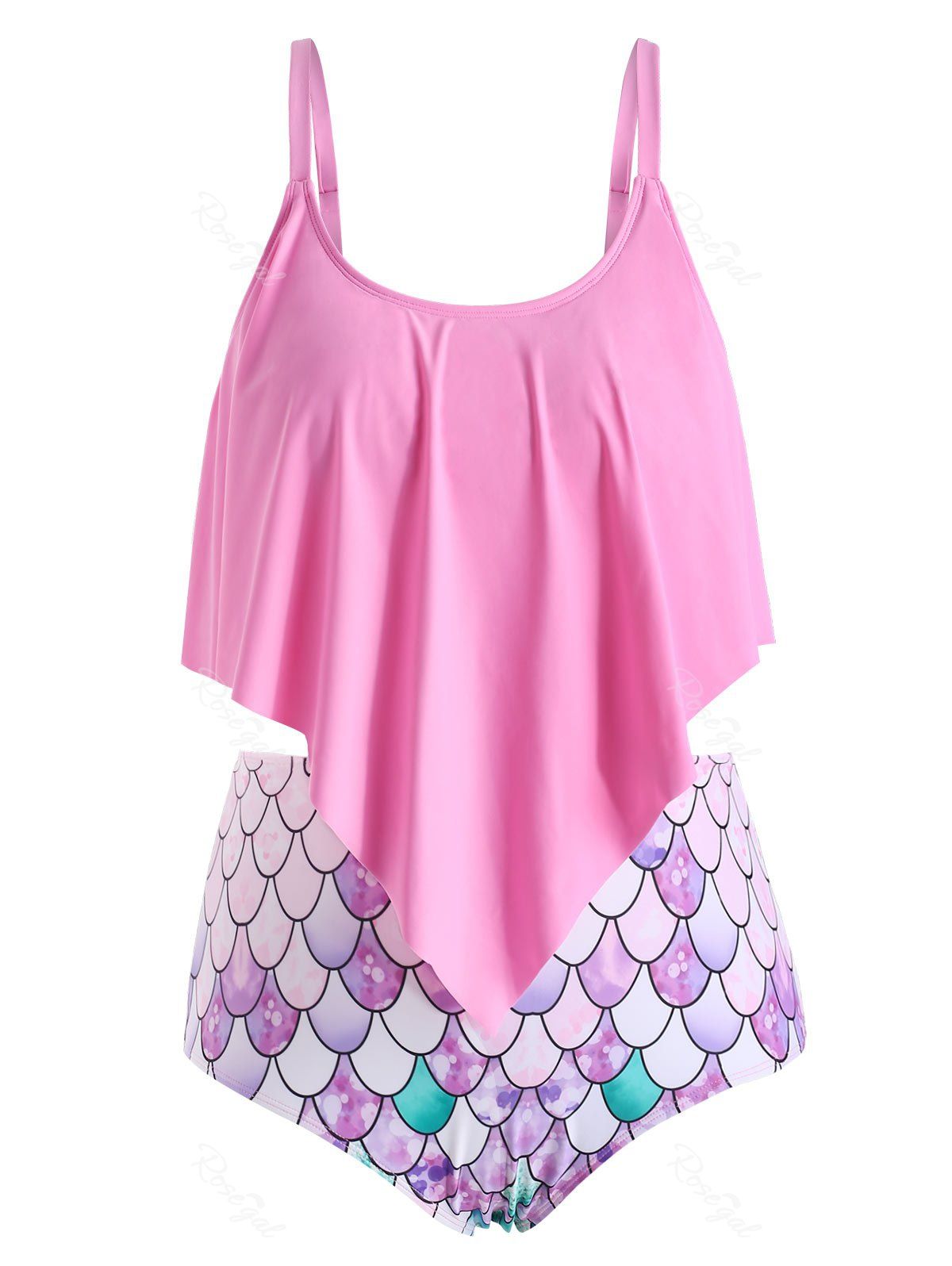 

Plus Size Ruffled Mermaid Tankini Swimwear, Hot pink