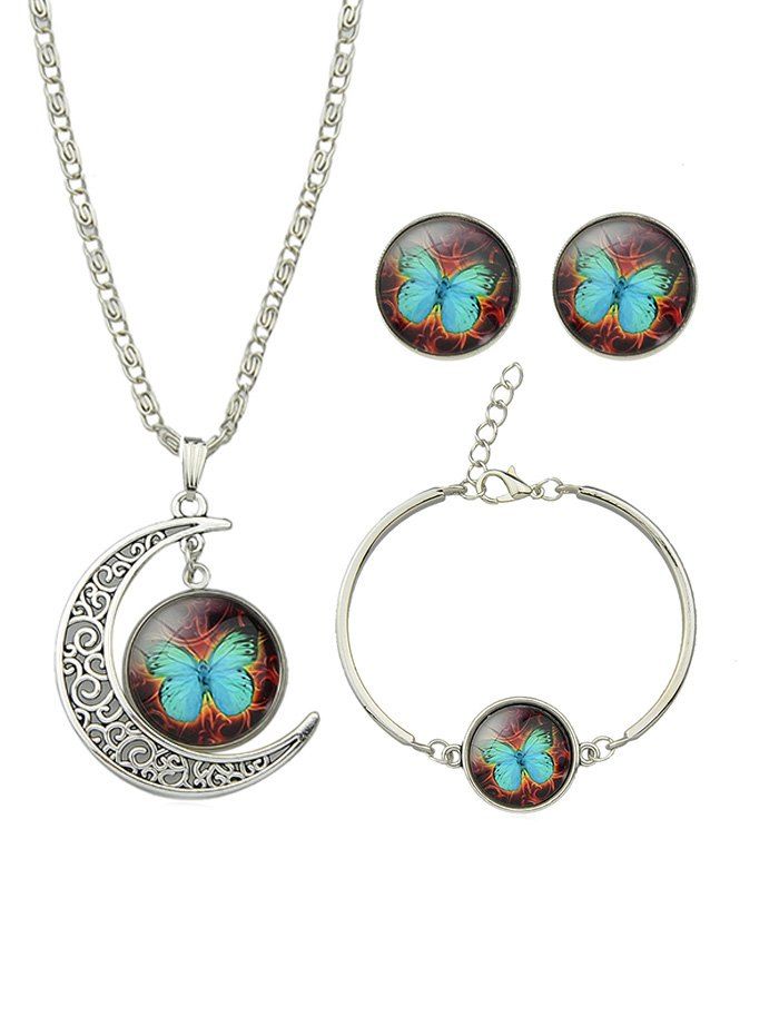 

Vintage Moon Round Butterfly Jewelry Set, Coffee