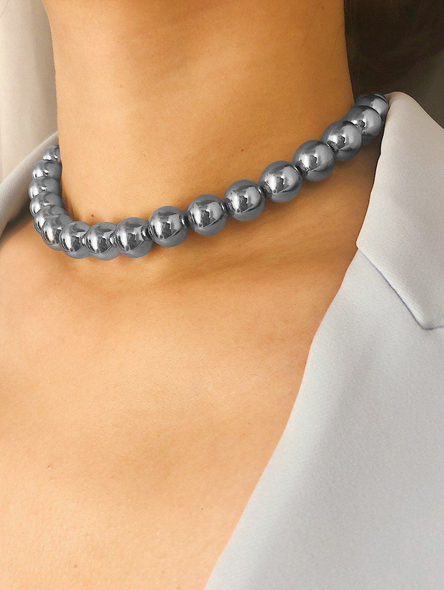 

Beaded Choker Necklace, Silver