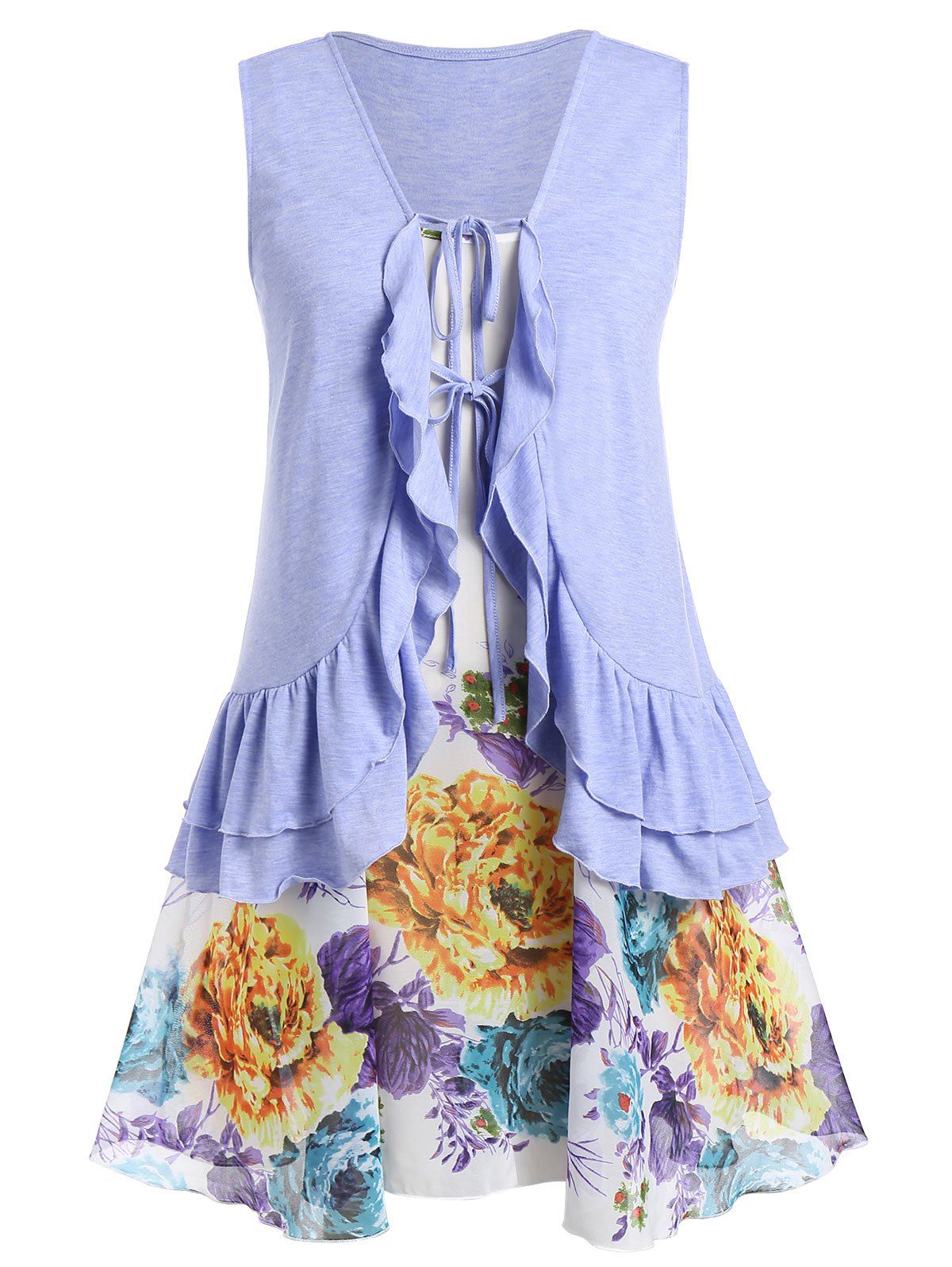 

Plus Size Flounced Tank Top With Floral Swing Cami, Purple mimosa