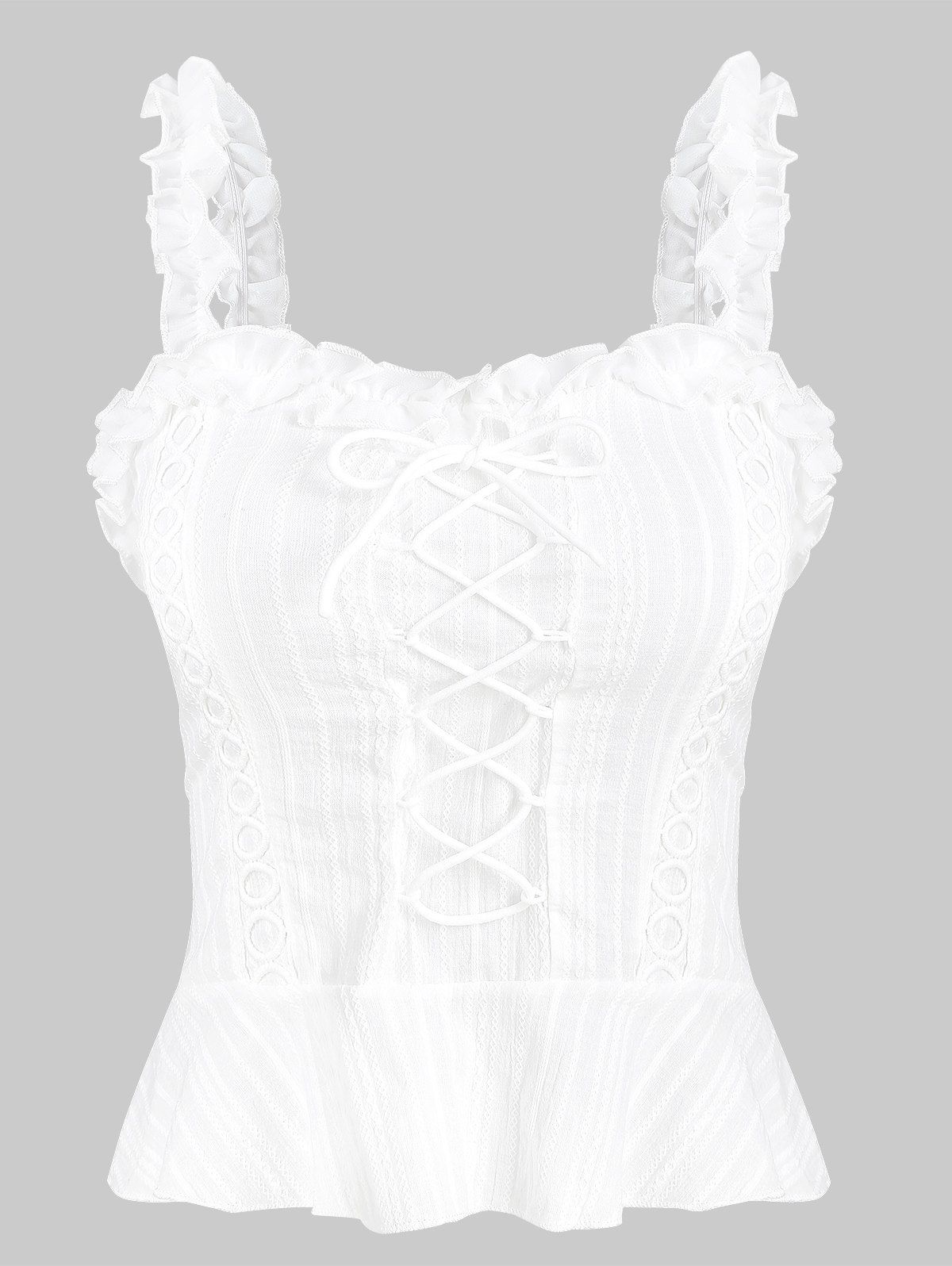 

Lace Up Flounced Tank Top, White