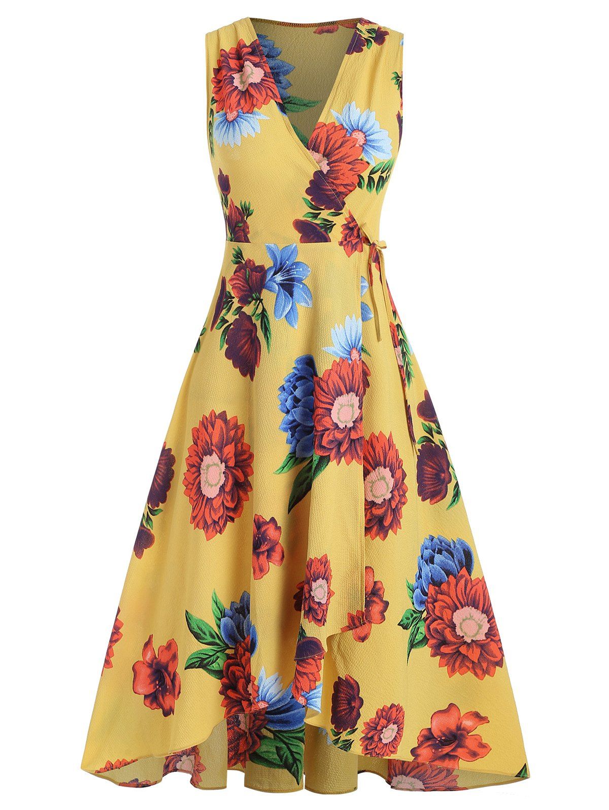 

Floral Low Cut Sleeveless Tulip Dress, Yellow