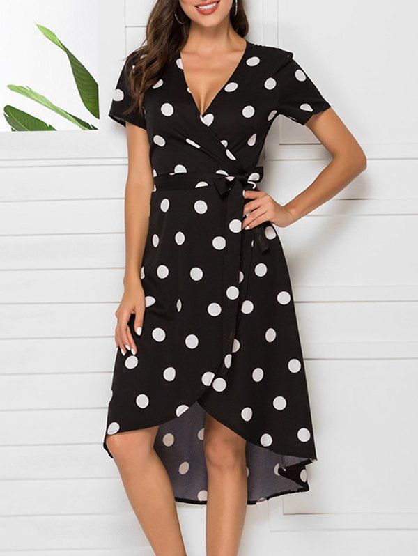 

Polka Dot Plunging Tulip Dress, Black