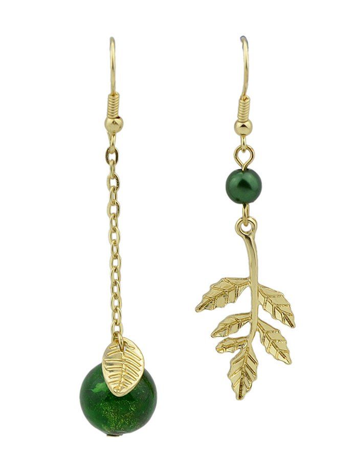 

Asymmetric Leaf Shape Bead Dangle Earrings, Green