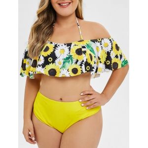 

Sunflower Contrast Overlay Flounces Plus Size Bikini Set, Yellow
