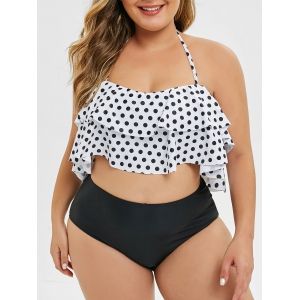 

Plus Size Polka Dot Ruffled High Rise Bikini Set, Multi a