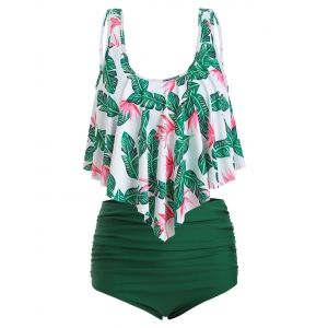 

Plus Size Padded Leaf Floral Tankini Set, Multi b