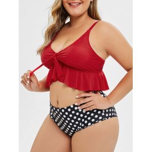 

Plus Size Scale Polka Dot Pineapple Floral Ruffle Bikini Set, Red