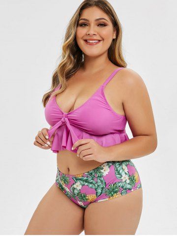 

Plus Size Polka Dot Pineapple Floral Ruffle Bikini Set, Medium orchid