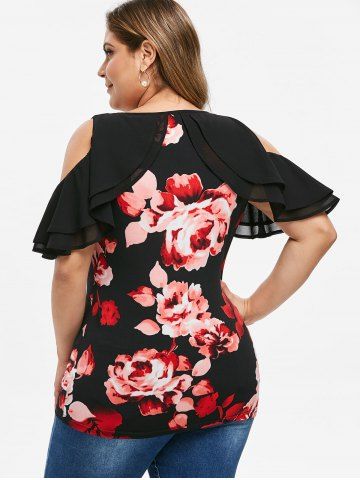 

Plus Size Lace Up Cold Shoulder Cut Out T Shirt, Black
