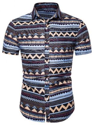 Ethnic Zigzag Print Button Up Shirt