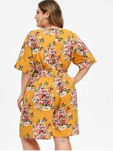 

Plus Size Plunging Neck Criss Cross Floral Romper, Bee yellow