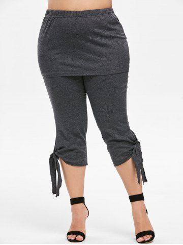 

Plus Size Side Tie Capri Skirted Leggings, Gray cloud