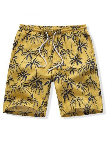 Shorts de tablero con estampado de coco de Hawaii - YELLOW - M