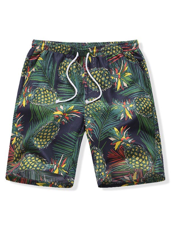 

Pineapple Leaves Print Board Shorts, Dark green