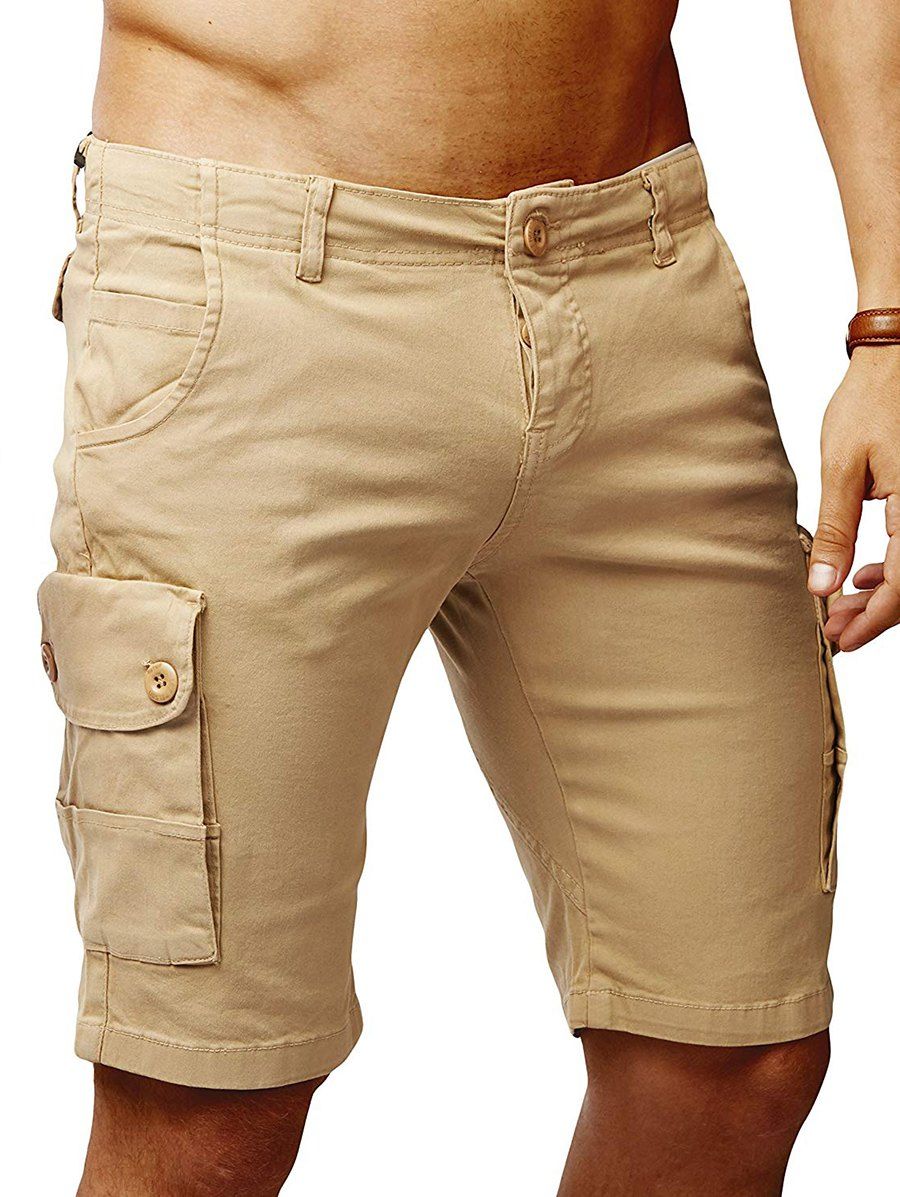 

Solid Color Flat Front Cargo Shorts, Khaki
