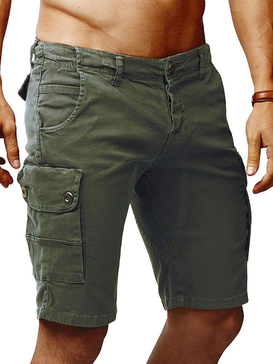 

Solid Color Flat Front Cargo Shorts, Army green