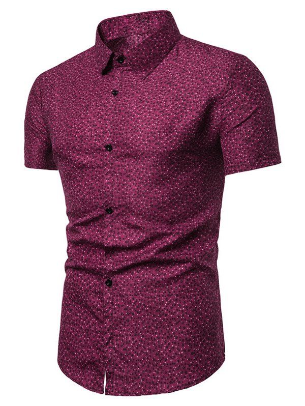 

Short Sleeve Button Up Floral Print Shirt, Red