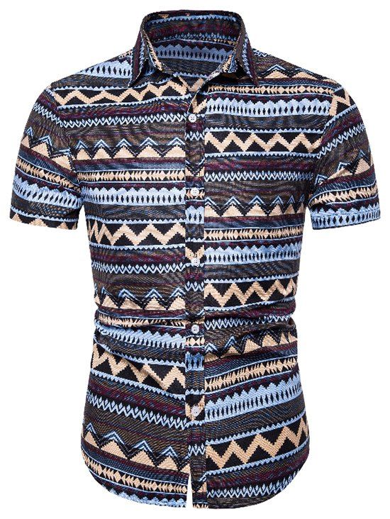 New Ethnic Zigzag Print Button Up Shirt  