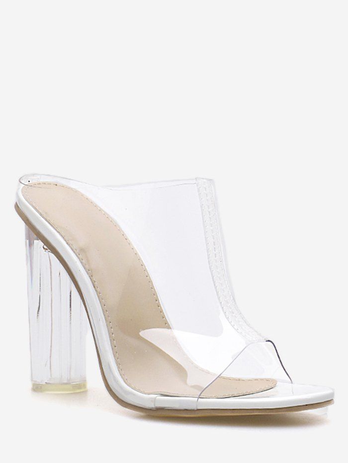 

PVC Clear High Heel Slides, White