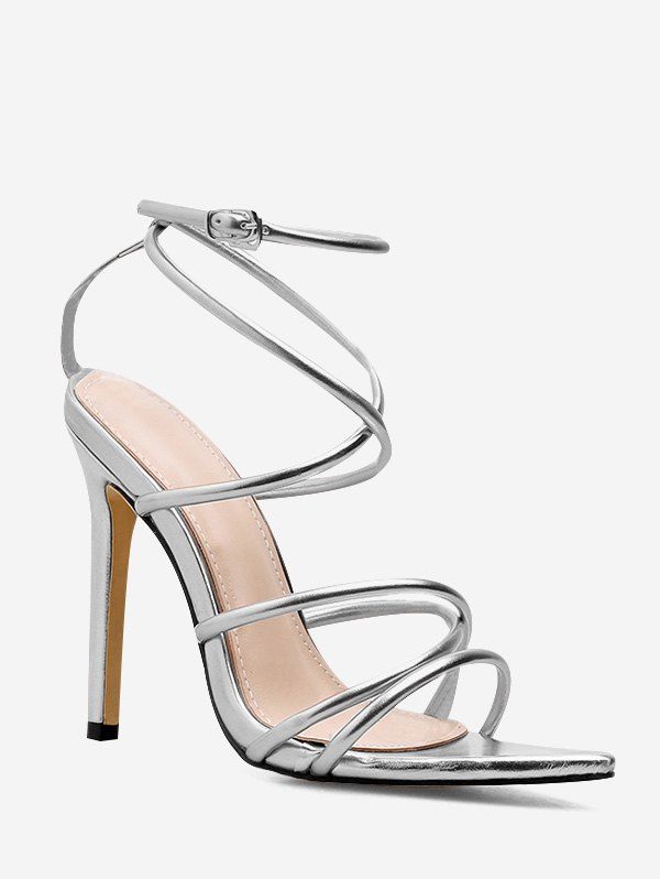 

Cross Strap Super High Heel Pumps, Silver