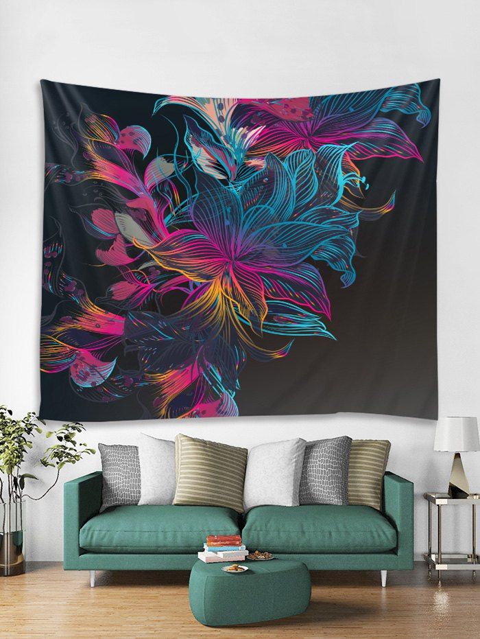 

Abstract Flower Print Art Decoration Wall Tapestry, Eggplant