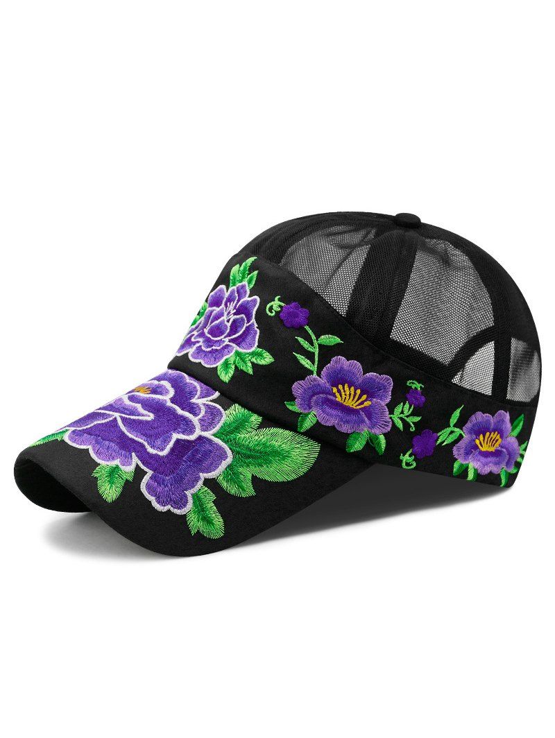 

Ethnic Embroidered Flower Baseball Cap, Multi-c