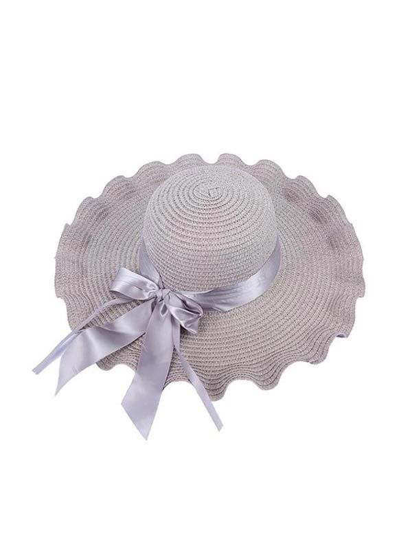 

Wavy Edge Bow Straw Hat, Purple