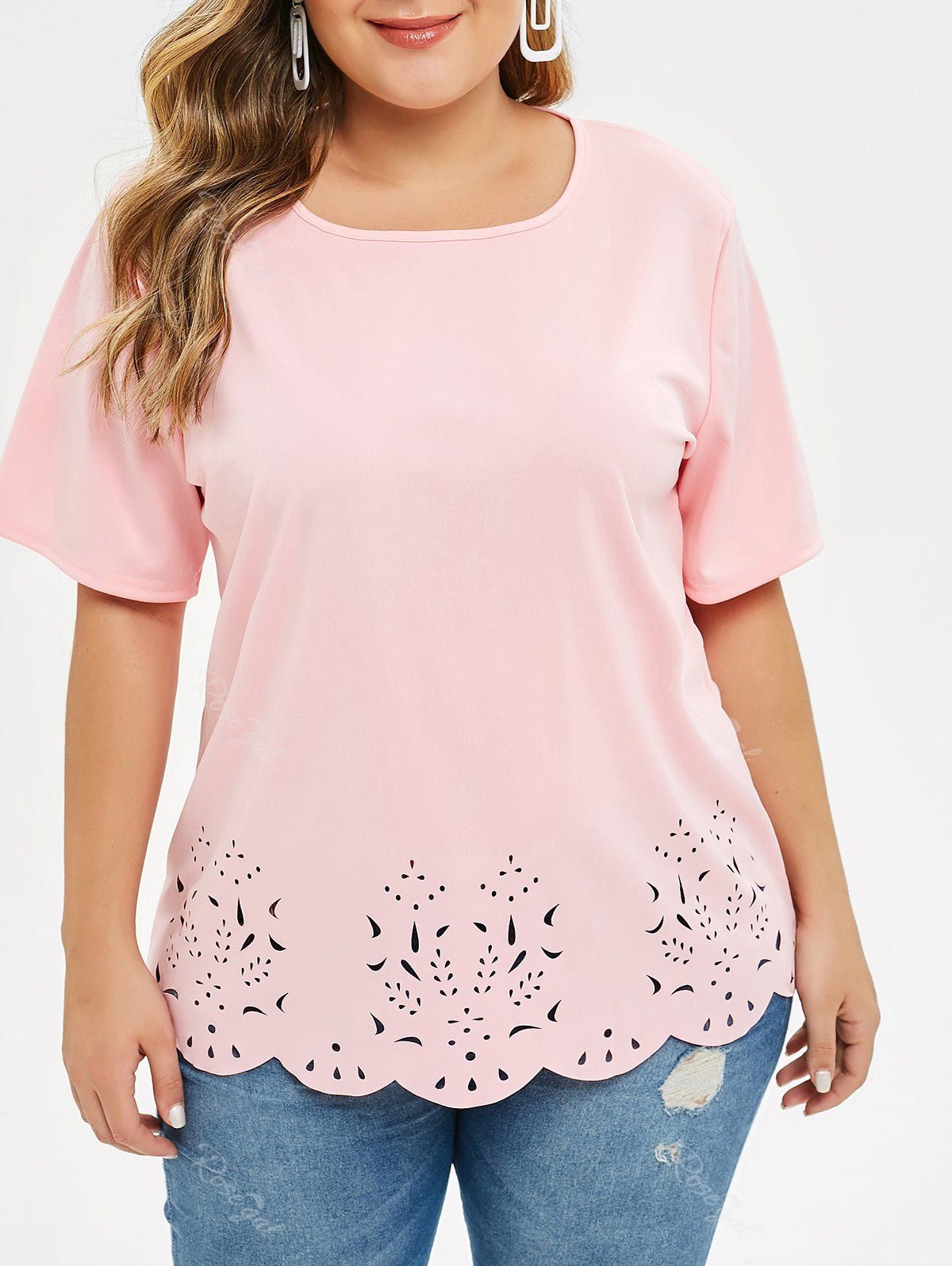 Plus Size Laser Cut Tee, Pig pink