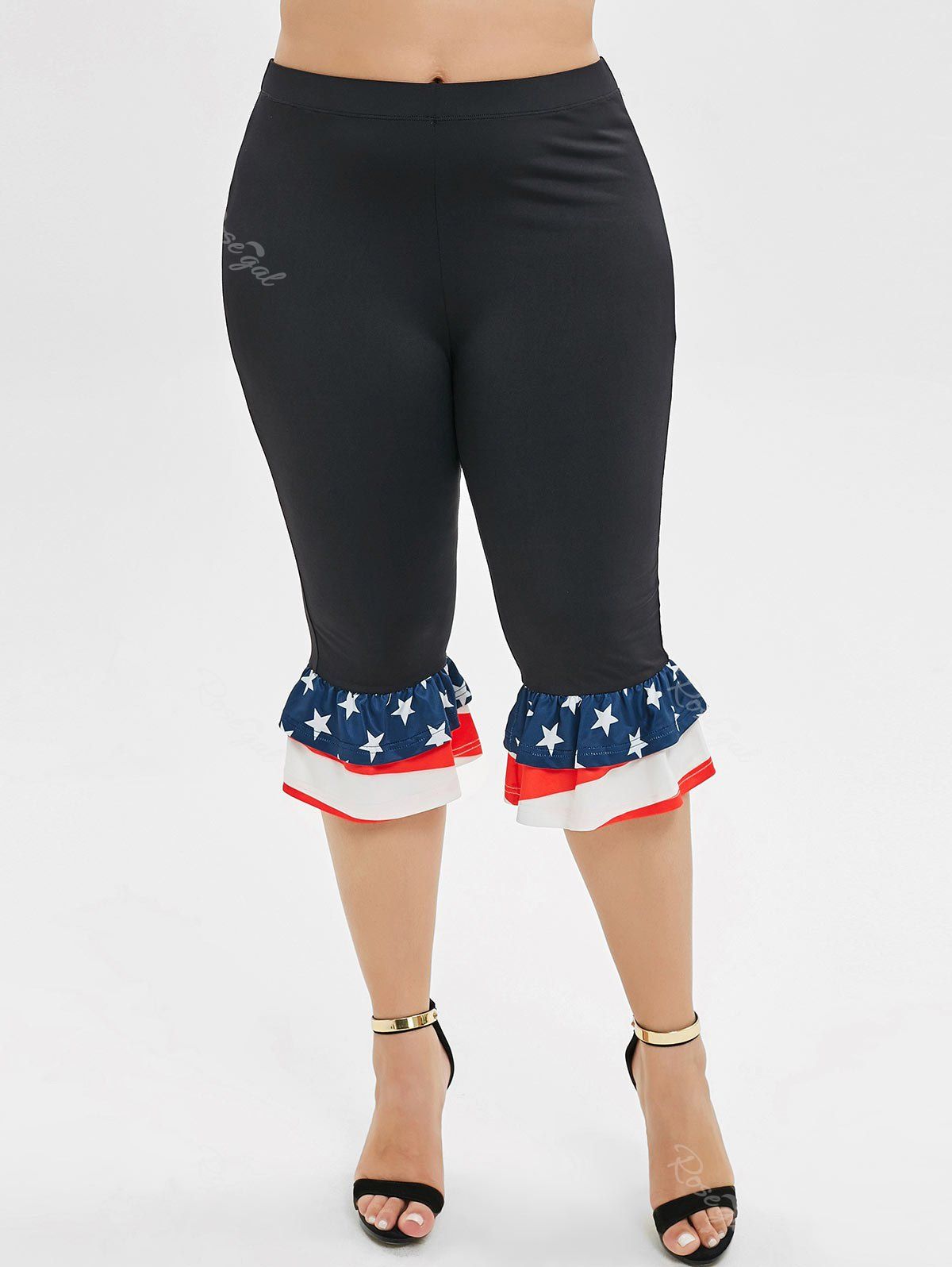 

Ruffles Layered American Flag Plus Size Pants, Black