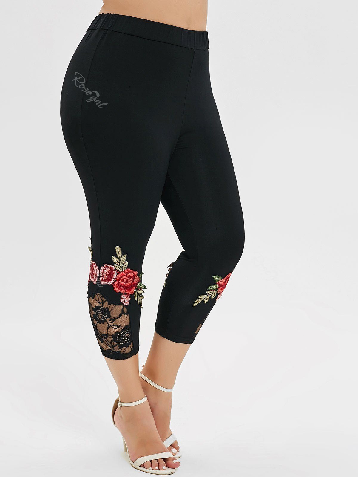 

Plus Size Embroidered Capri Leggings, Black