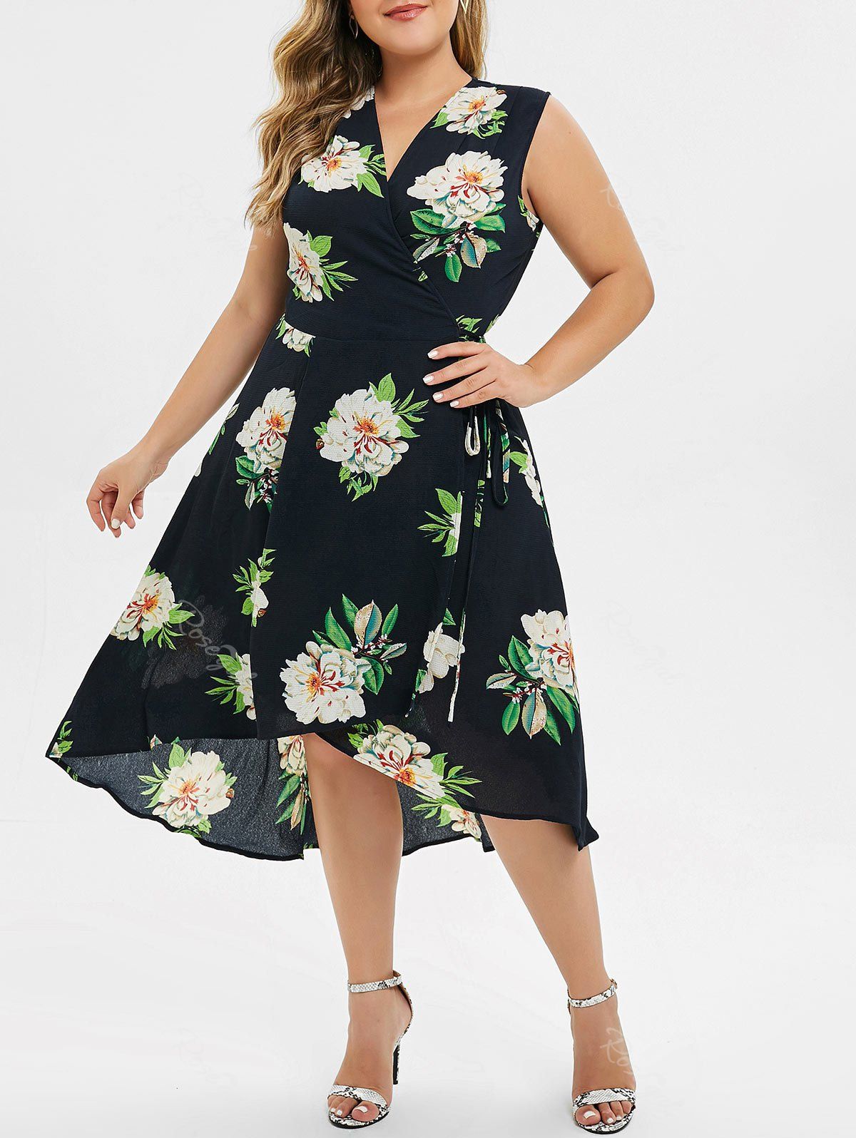 

Plus Size High Low Surplice Dress, Black