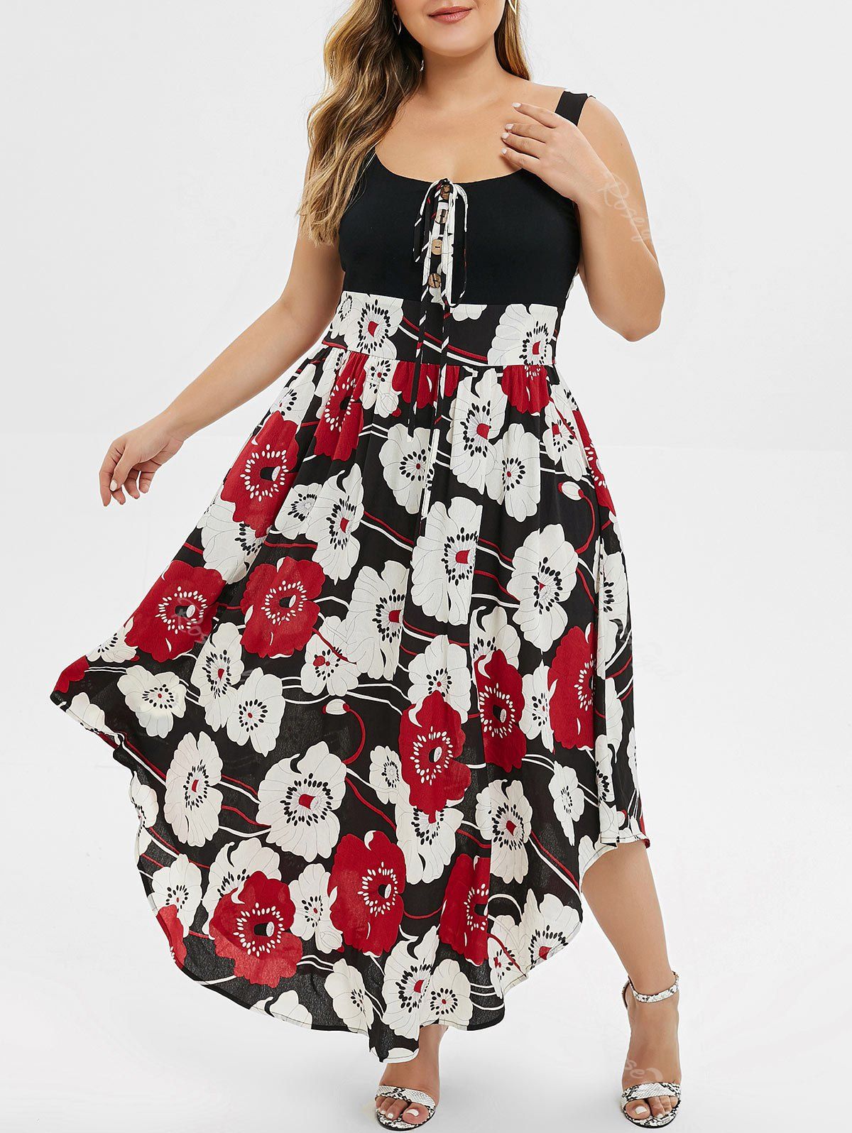 

Plus Size Floral Print Maxi Dress, Black