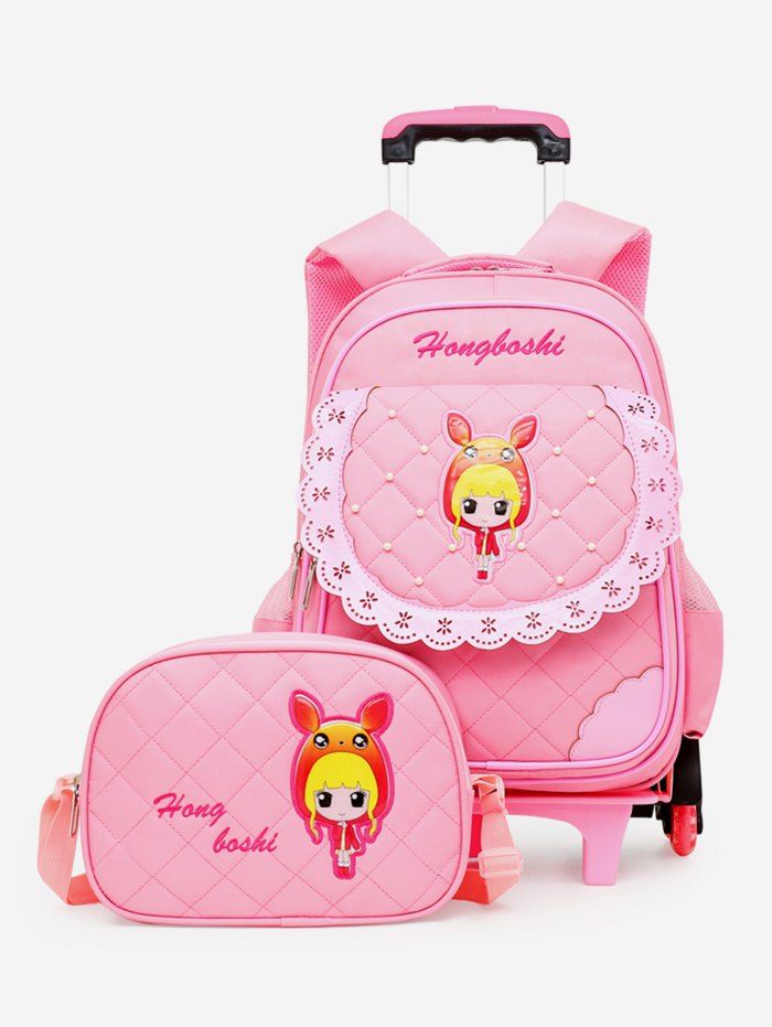 

Children Cartoon Pattern Draw-bar Backpack Set, Light pink