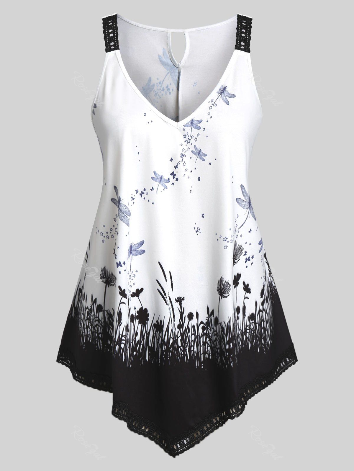 

Plus Size Asymmetrical 3D Print Tank Top, White