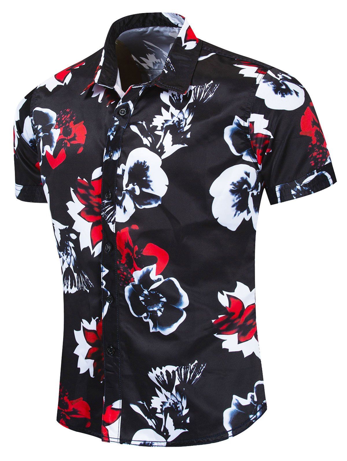 

Floral Pattern Design Leisure Shirt, Black