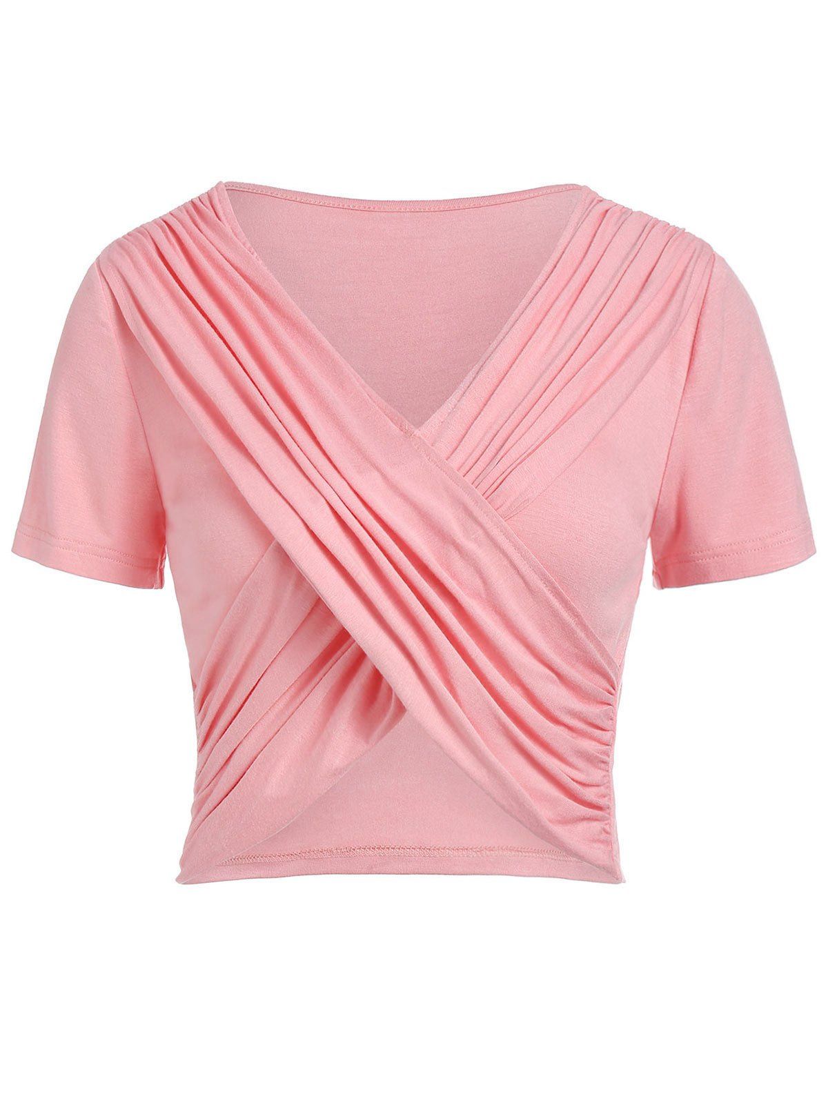 

Pleated Surplice Crop T Shirt, Rose
