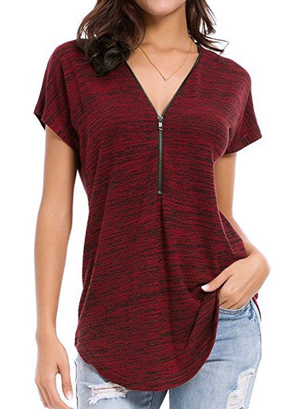 

Half Zip Space Dye Tee, Red wine