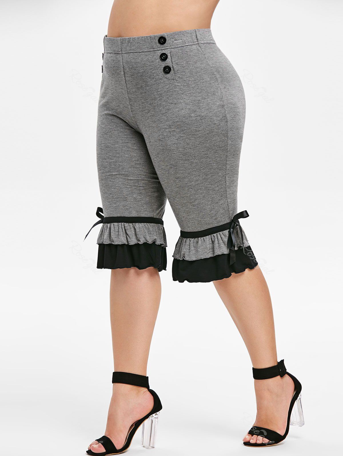 

Plus Size Contrast Flounce Cropped Leggings, Dark gray